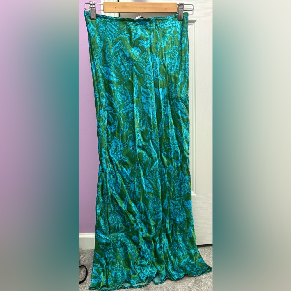 Topshop Green and Blue Floral midi slip skirt